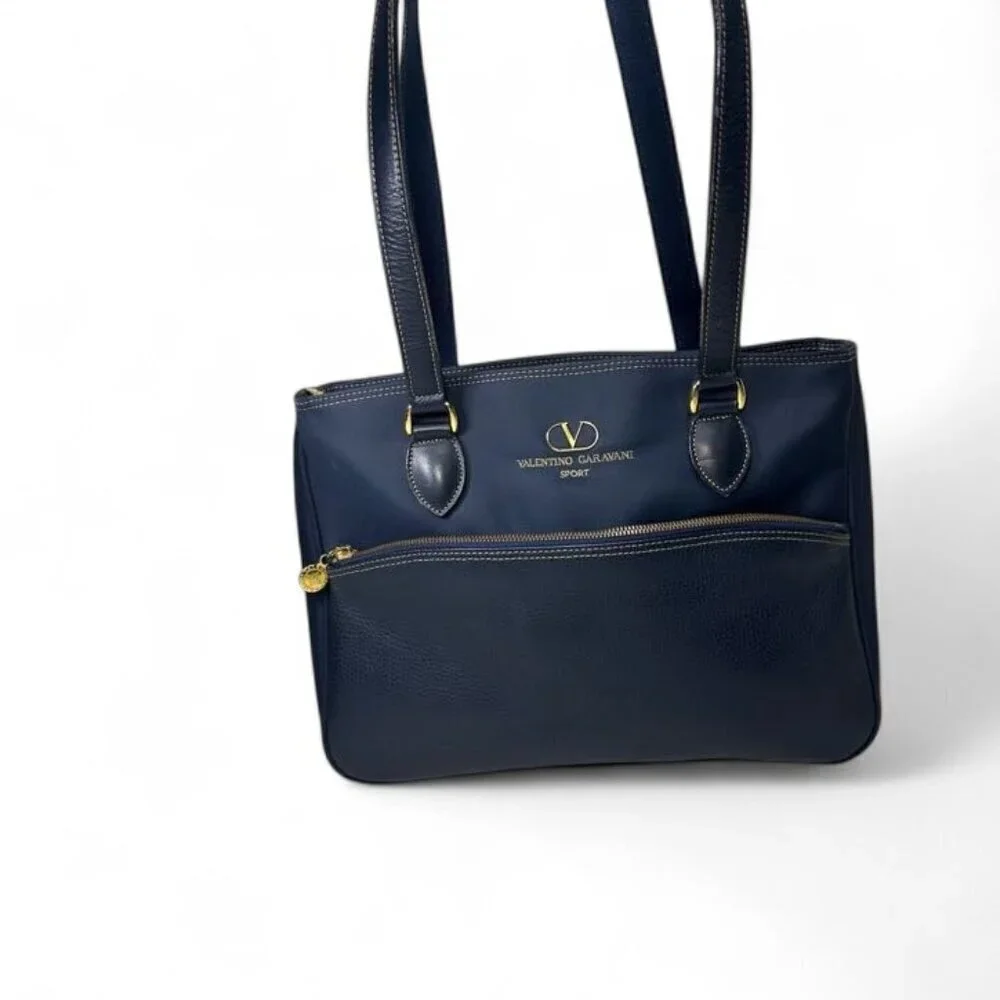 Valentino Garavani Sport Nylon and Leather Tote Bag Navy Blue